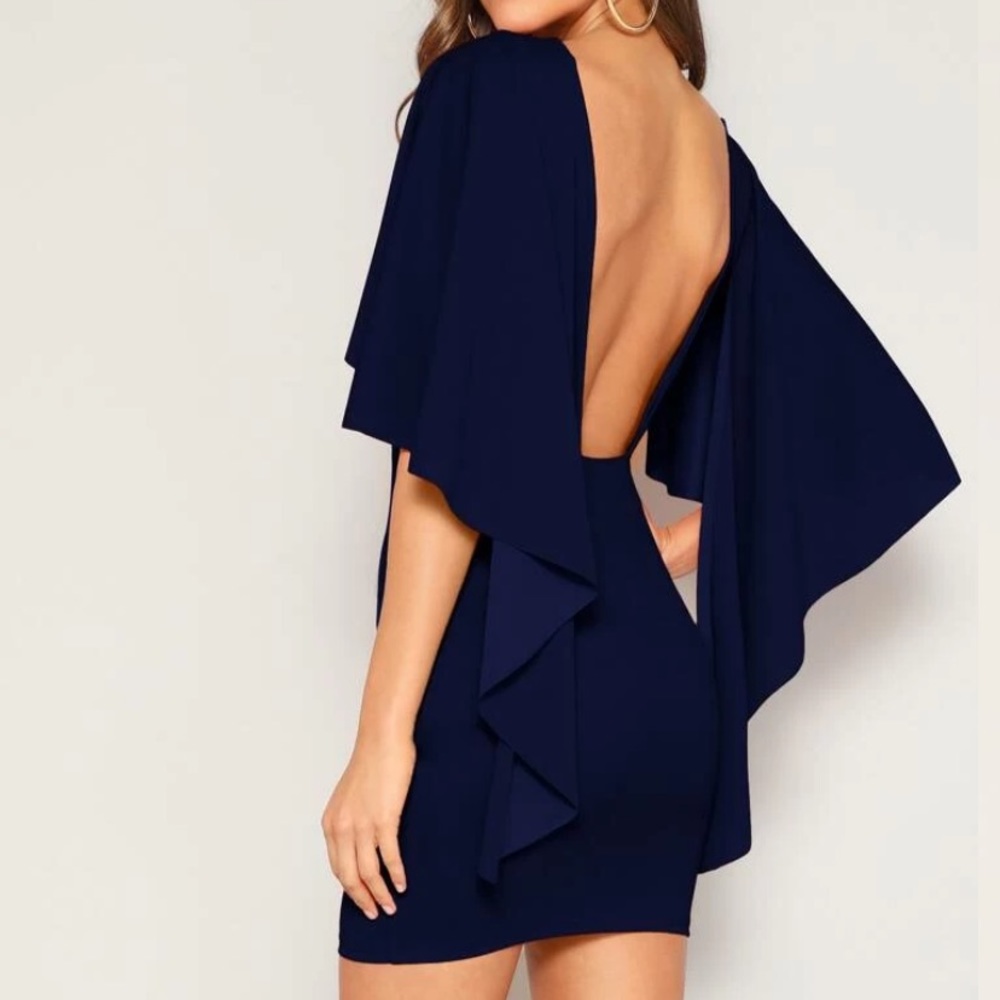 SHEIN open back asymmetrical sleeve bodycon dress (NWOT)